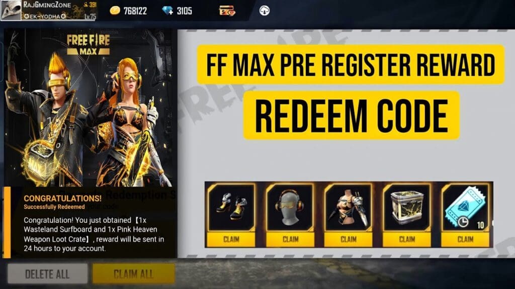 Free Fire Max Redeem Codes Today January 2022
