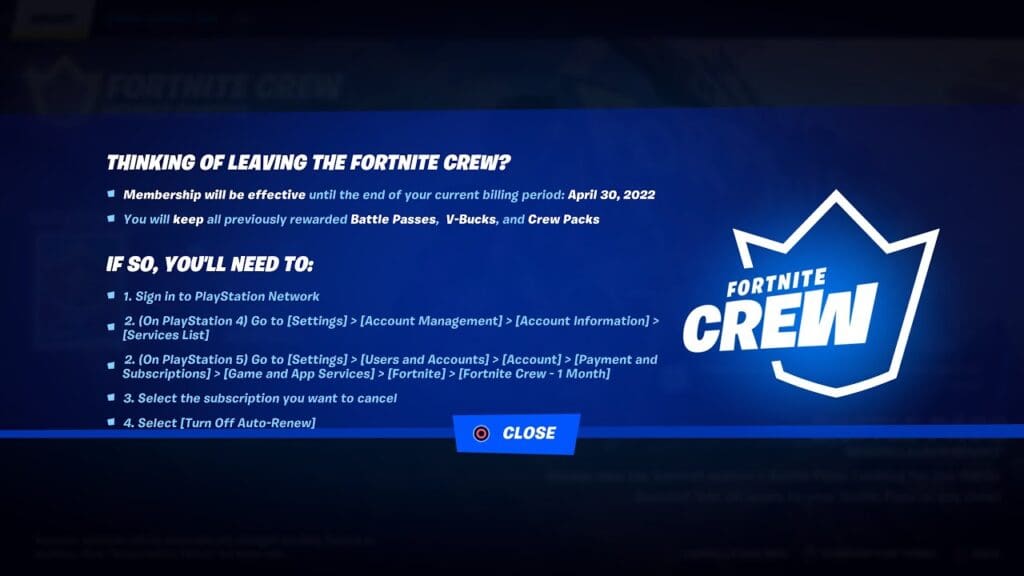 How To Cancel Fortnite Crew